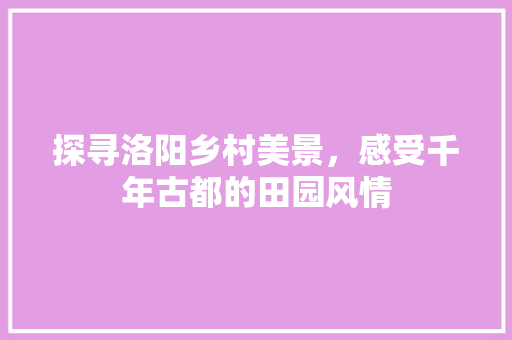 探寻洛阳乡村美景，感受千年古都的田园风情