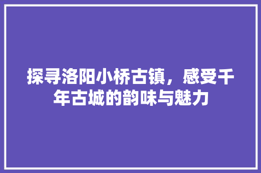 探寻洛阳小桥古镇，感受千年古城的韵味与魅力