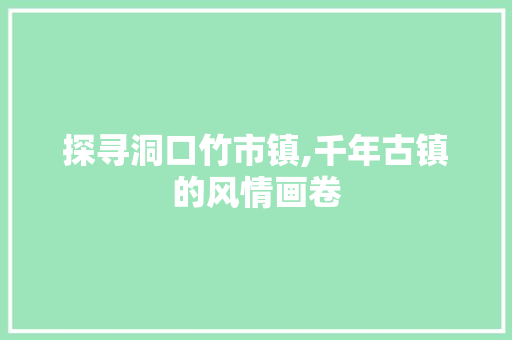 探寻洞口竹市镇,千年古镇的风情画卷