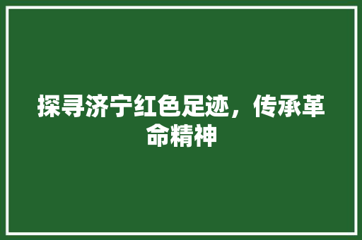 探寻济宁红色足迹，传承革命精神