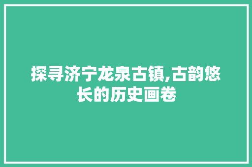 探寻济宁龙泉古镇,古韵悠长的历史画卷