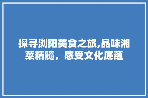 探寻浏阳美食之旅,品味湘菜精髓，感受文化底蕴