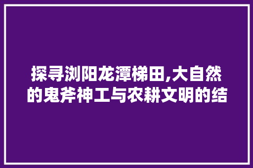 探寻浏阳龙潭梯田,大自然的鬼斧神工与农耕文明的结晶