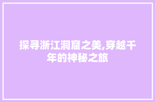 探寻浙江洞窟之美,穿越千年的神秘之旅