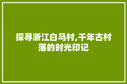 探寻浙江白马村,千年古村落的时光印记