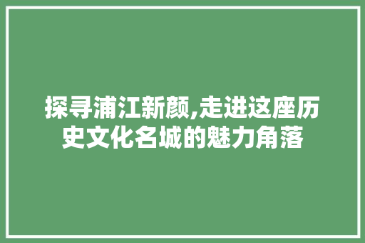 探寻浦江新颜,走进这座历史文化名城的魅力角落