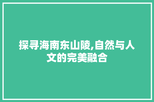 探寻海南东山陵,自然与人文的完美融合