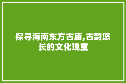 探寻海南东方古庙,古韵悠长的文化瑰宝