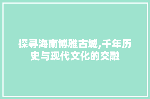 探寻海南博雅古城,千年历史与现代文化的交融