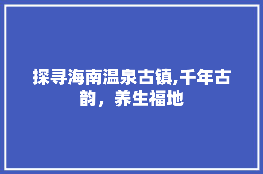 探寻海南温泉古镇,千年古韵，养生福地