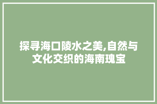 探寻海口陵水之美,自然与文化交织的海南瑰宝