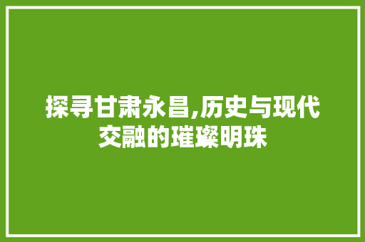 探寻甘肃永昌,历史与现代交融的璀璨明珠