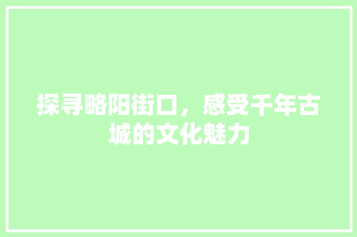 探寻略阳街口，感受千年古城的文化魅力