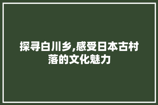 探寻白川乡,感受日本古村落的文化魅力