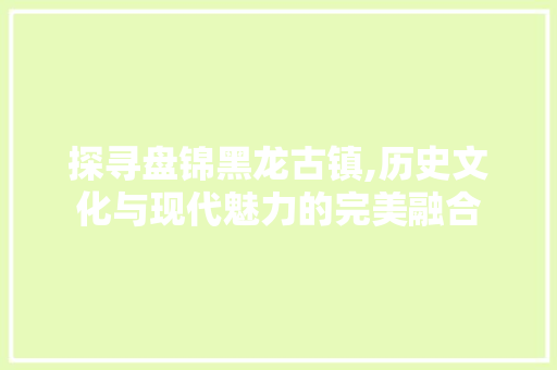 探寻盘锦黑龙古镇,历史文化与现代魅力的完美融合