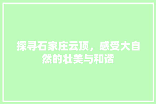 探寻石家庄云顶，感受大自然的壮美与和谐