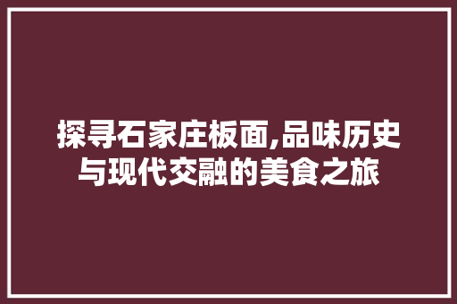 探寻石家庄板面,品味历史与现代交融的美食之旅