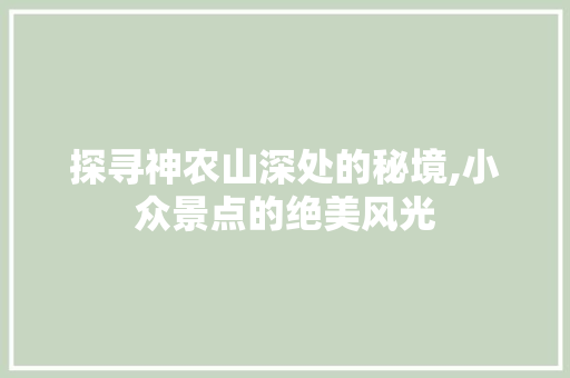 探寻神农山深处的秘境,小众景点的绝美风光