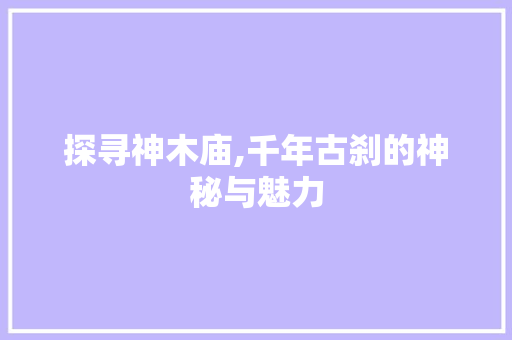 探寻神木庙,千年古刹的神秘与魅力