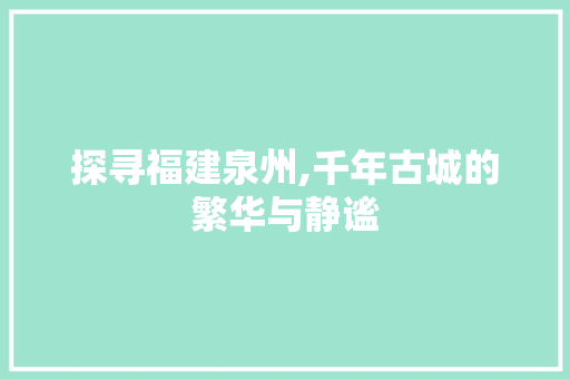 探寻福建泉州,千年古城的繁华与静谧