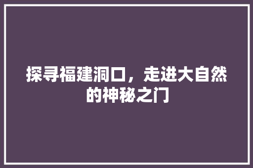 探寻福建洞口，走进大自然的神秘之门