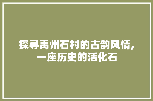 探寻禹州石村的古韵风情,一座历史的活化石