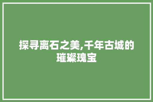 探寻离石之美,千年古城的璀璨瑰宝