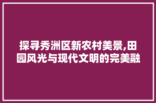 探寻秀洲区新农村美景,田园风光与现代文明的完美融合