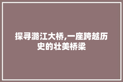 探寻潞江大桥,一座跨越历史的壮美桥梁