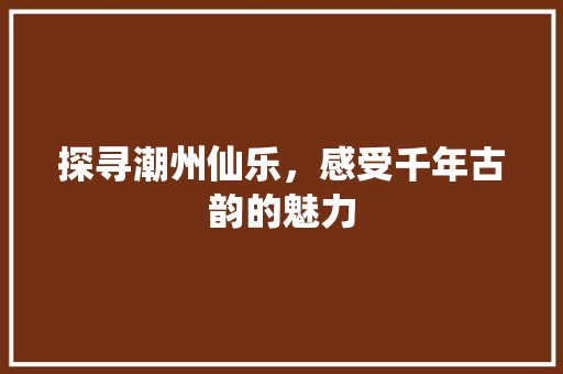 探寻潮州仙乐，感受千年古韵的魅力