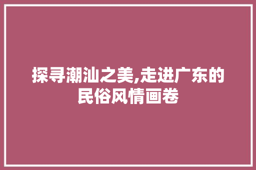 探寻潮汕之美,走进广东的民俗风情画卷