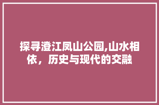 探寻澄江凤山公园,山水相依，历史与现代的交融