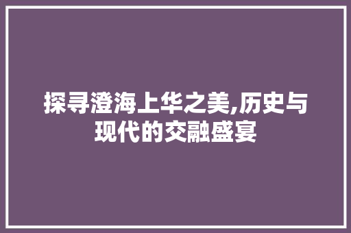 探寻澄海上华之美,历史与现代的交融盛宴