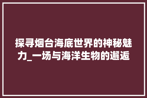 探寻烟台海底世界的神秘魅力_一场与海洋生物的邂逅