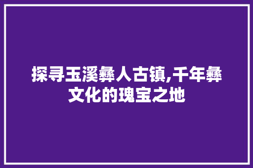 探寻玉溪彝人古镇,千年彝文化的瑰宝之地