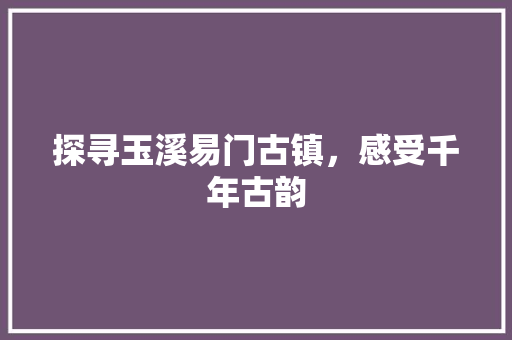 探寻玉溪易门古镇，感受千年古韵