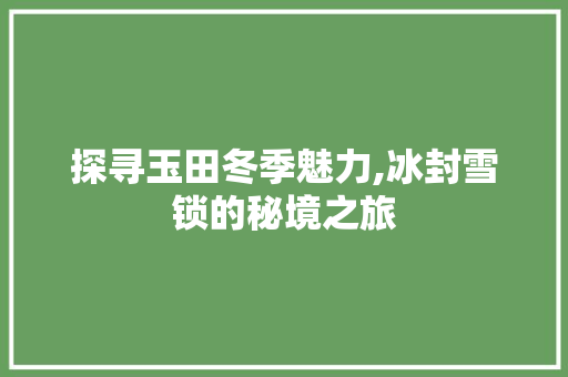 探寻玉田冬季魅力,冰封雪锁的秘境之旅