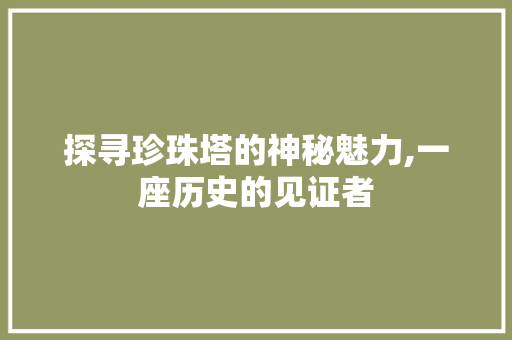 探寻珍珠塔的神秘魅力,一座历史的见证者