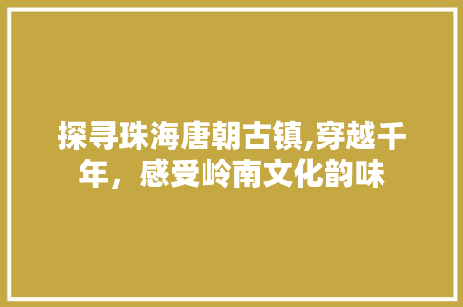 探寻珠海唐朝古镇,穿越千年，感受岭南文化韵味