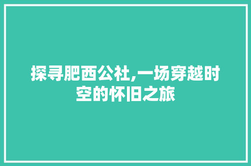 探寻肥西公社,一场穿越时空的怀旧之旅