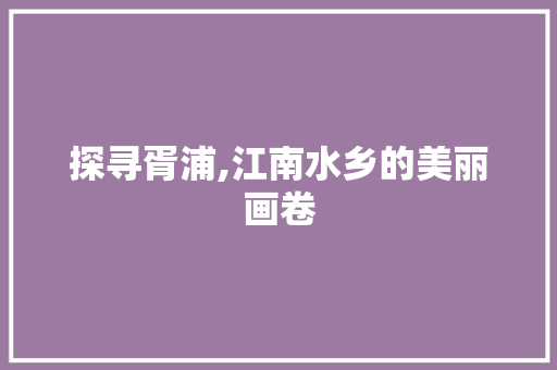 探寻胥浦,江南水乡的美丽画卷