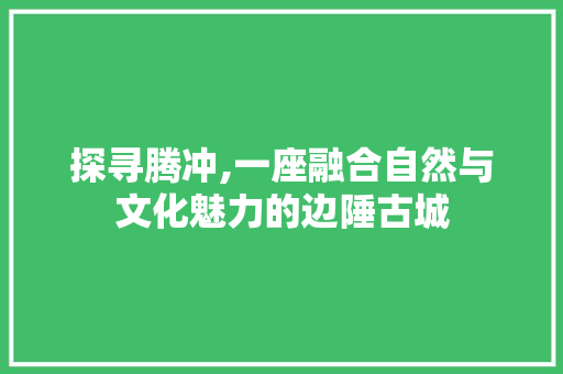 探寻腾冲,一座融合自然与文化魅力的边陲古城