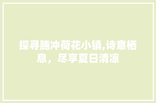 探寻腾冲荷花小镇,诗意栖息，尽享夏日清凉