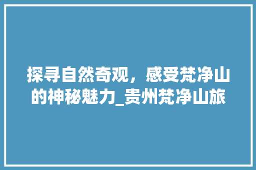 探寻自然奇观，感受梵净山的神秘魅力_贵州梵净山旅游攻略