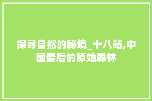 探寻自然的秘境_十八站,中国最后的原始森林