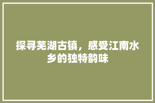 探寻芜湖古镇，感受江南水乡的独特韵味