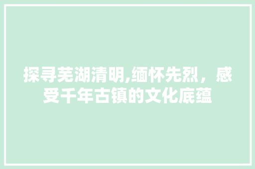 探寻芜湖清明,缅怀先烈，感受千年古镇的文化底蕴