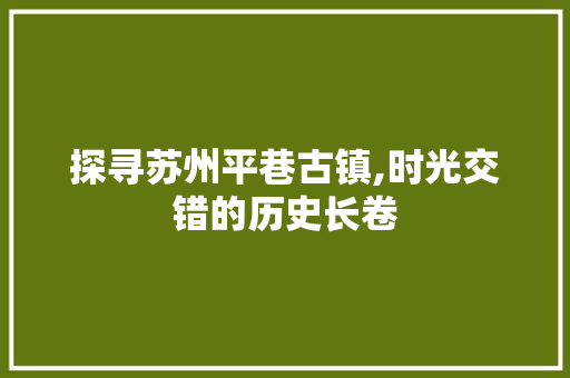 探寻苏州平巷古镇,时光交错的历史长卷