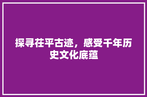 探寻茌平古迹，感受千年历史文化底蕴