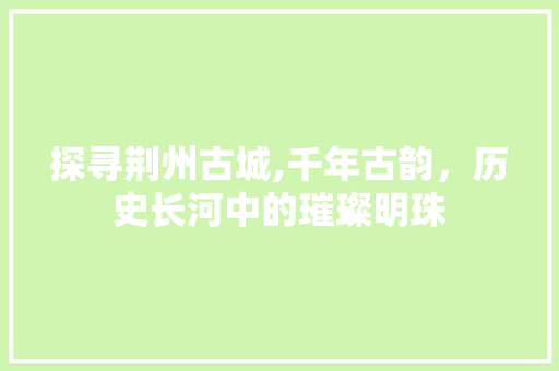 探寻荆州古城,千年古韵，历史长河中的璀璨明珠